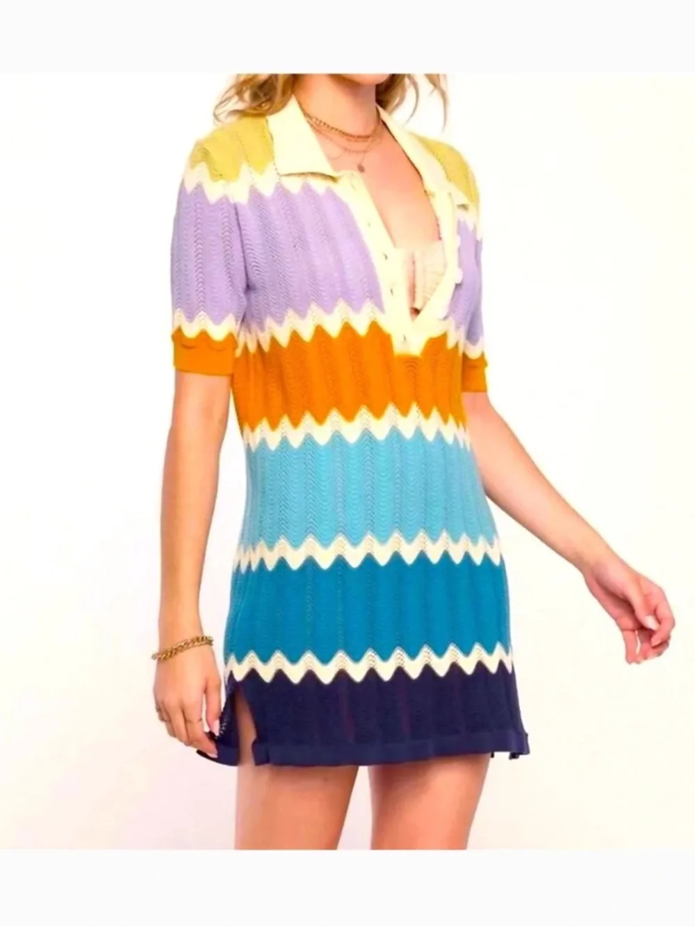 Heartloom Chevron Pointelle Knit Cardigan Sweater Multicolor Size S NWT